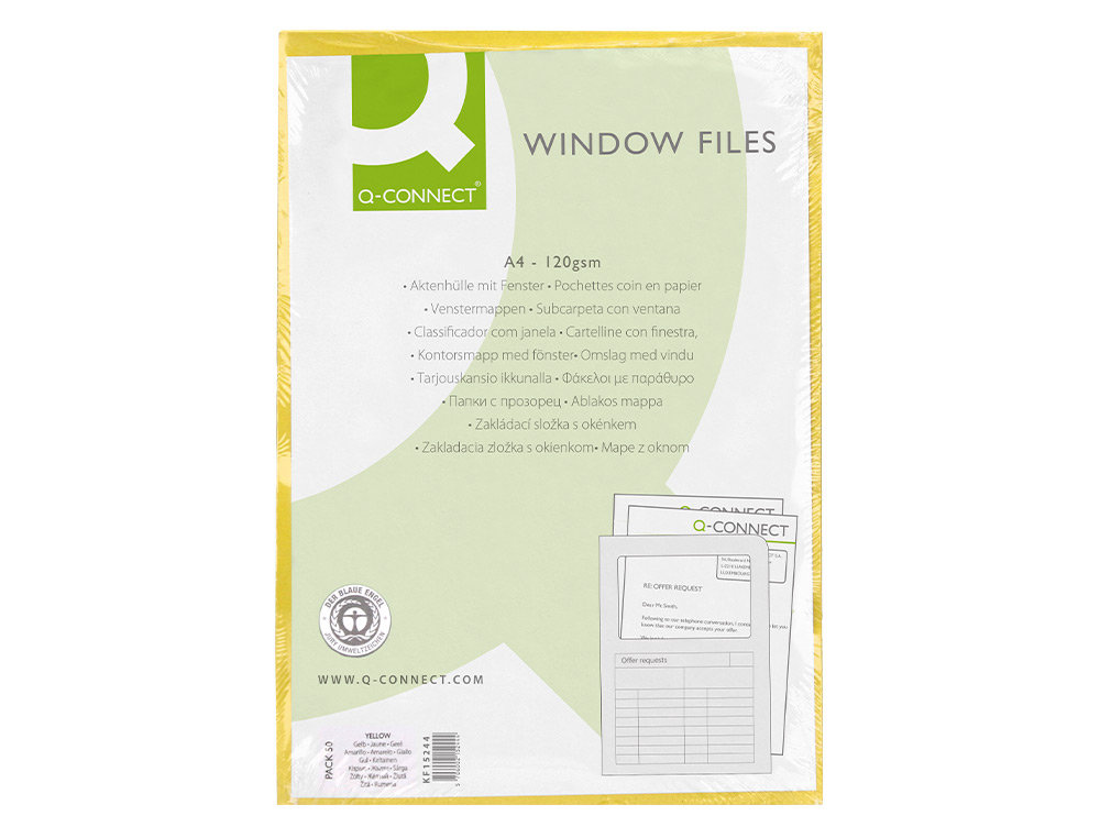 CLASSIFICADOR Q-CONNECT EM CARTOLINA DIN A4 AMARELO COM JANELA TRANSPARENTE 120 GR