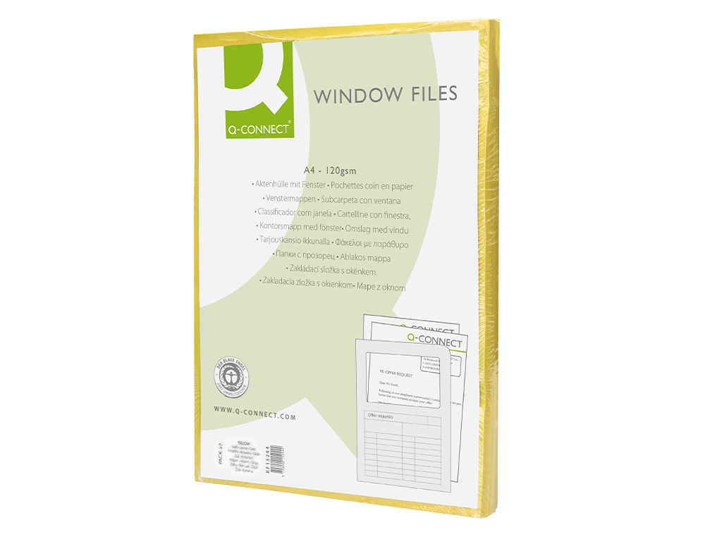 CLASSIFICADOR Q-CONNECT EM CARTOLINA DIN A4 AMARELO COM JANELA TRANSPARENTE 120 GR