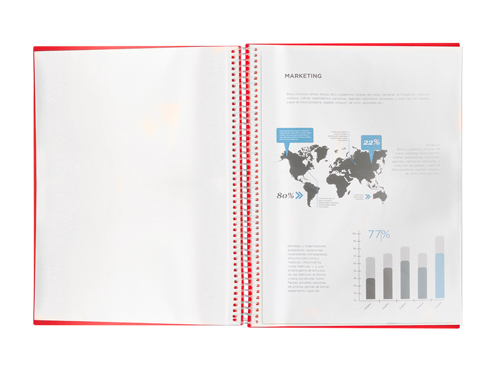 CAPA CATALOGO LIDERPAPEL COM ESPIRAL 40 BOLSAS POLIPROPILENO DIN A4 VERMELHO