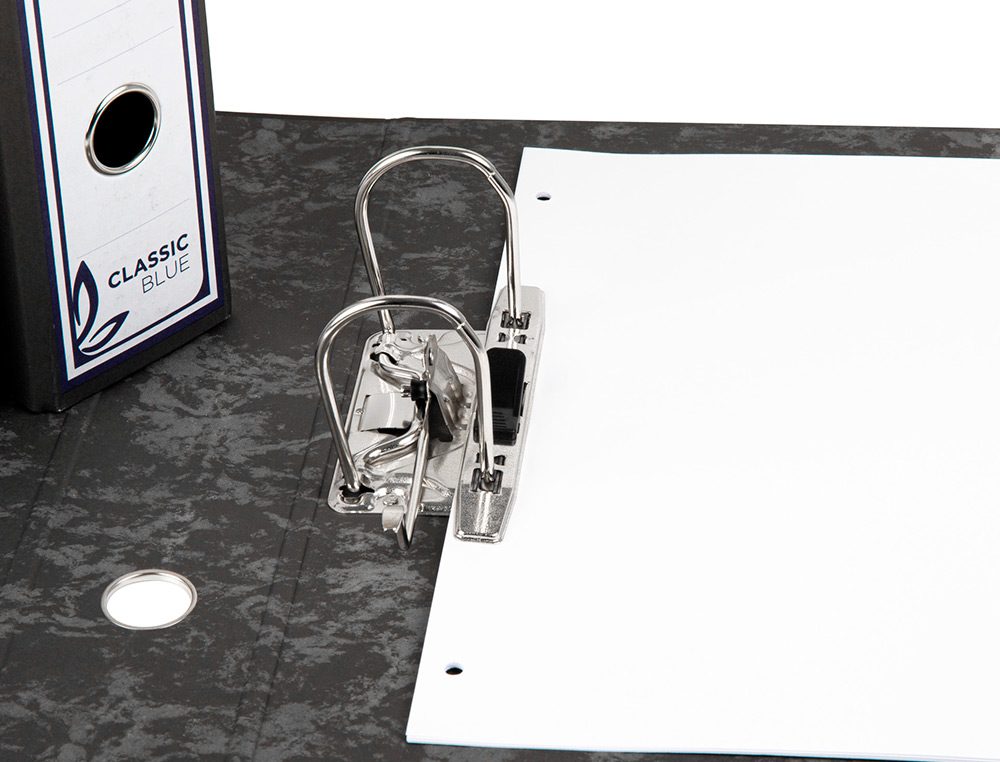 PASTA DE ARQUIVO DE ALAVANCA EM CARTAO FORRADO FOLIO MARMOREADO PRETO COM CAIXA CLASSIC RBLUE