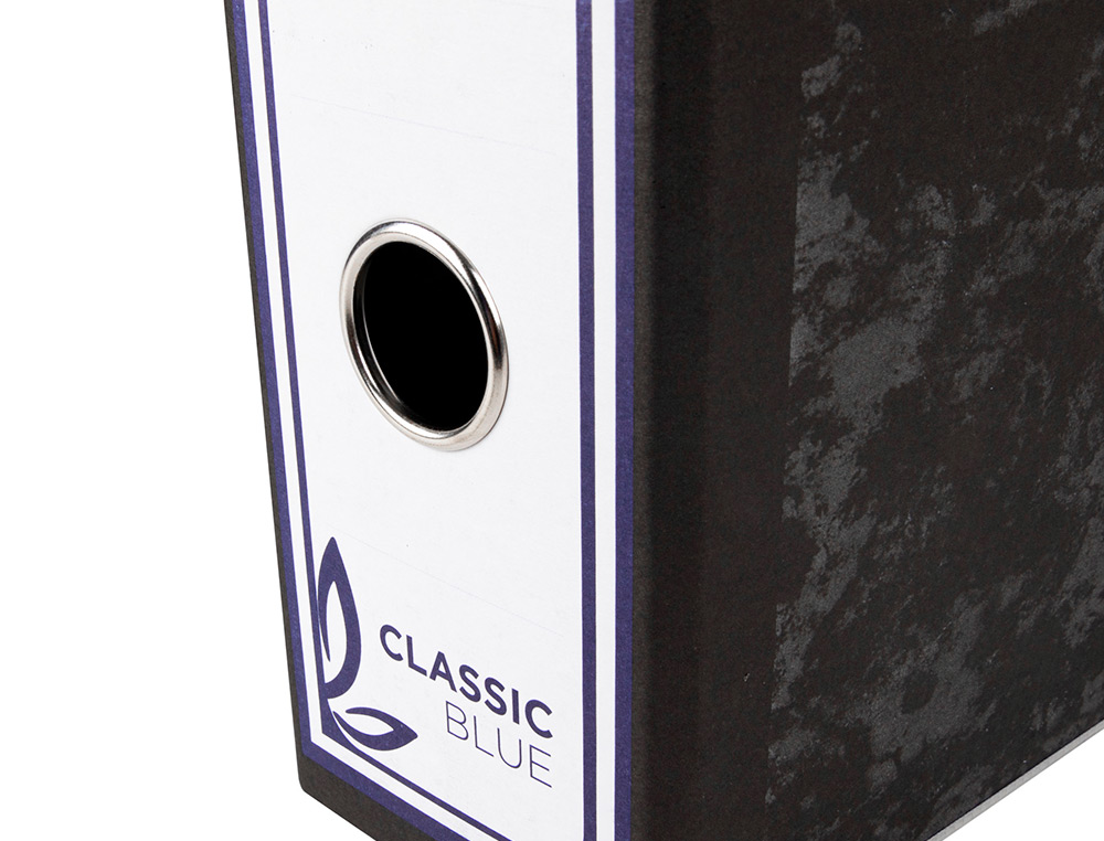 PASTA DE ARQUIVO DE ALAVANCA EM CARTAO FORRADO FOLIO MARMOREADO PRETO COM CAIXA CLASSIC RBLUE