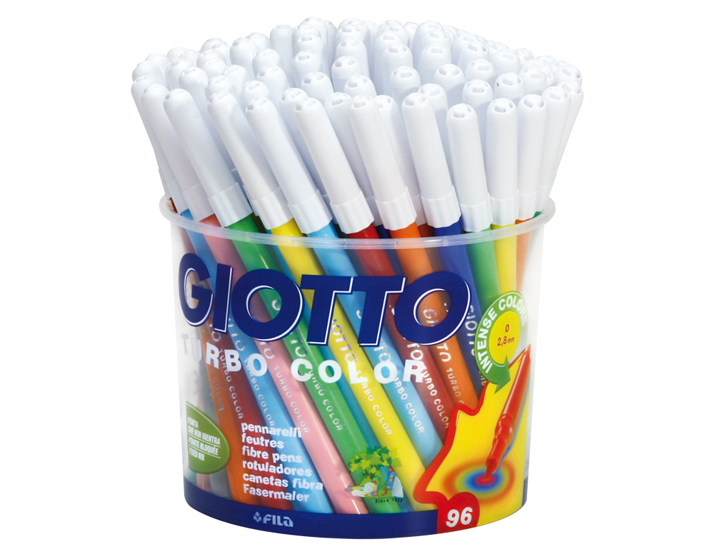 MARCADOR GIOTTO TURBO COR COPO DE 96 UNDS. 12 CORES 8 UNIDADES DE CADA COR LAVAVEIS COM PONTA BLOQUEADA