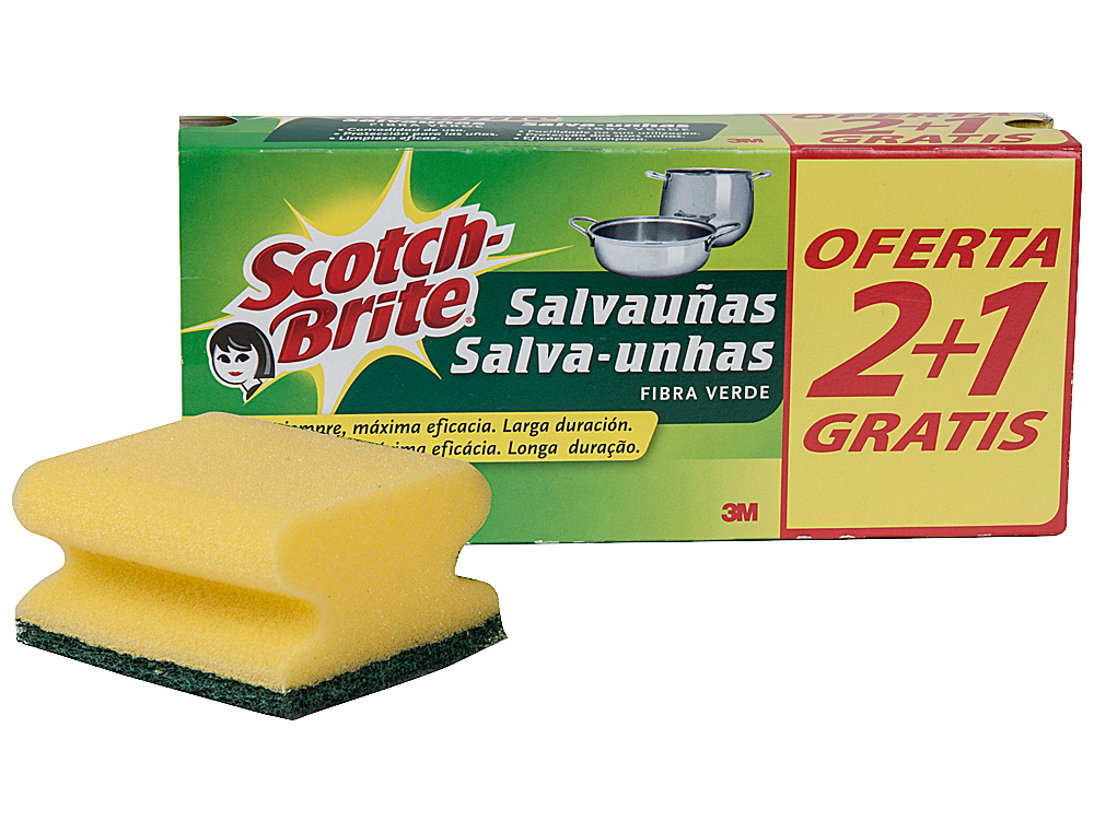 ESFREGAO SALVA UNHAS SCOTCH BRITE FIBRA VERDE PACK 2+1 GRATIS