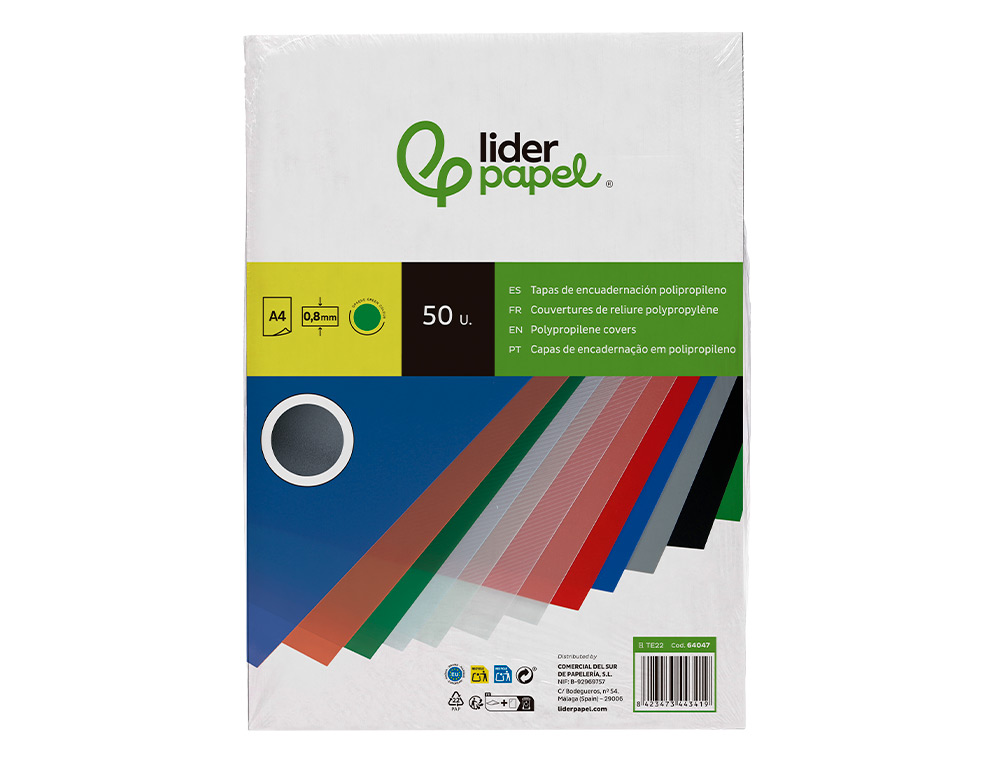 CAPA DE ENCADERNACAO LIDERPAPEL POLIPROPILENO DIN A4 0.8 MM VERDE PACK DE 50 UNIDADES