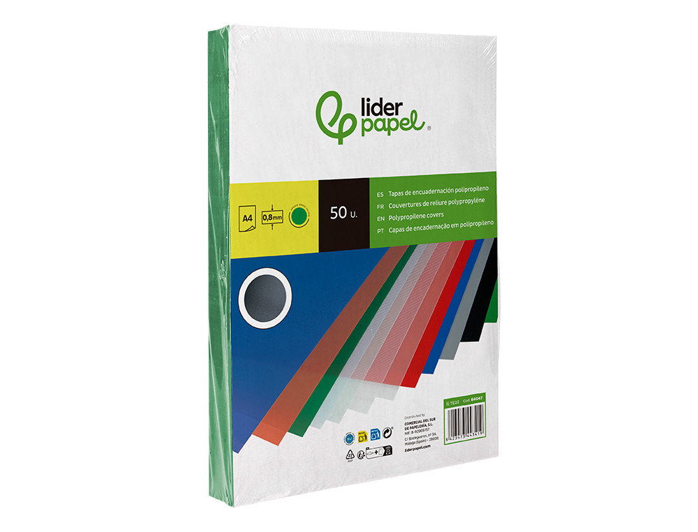 CAPA DE ENCADERNACAO LIDERPAPEL POLIPROPILENO DIN A4 0.8 MM VERDE PACK DE 50 UNIDADES