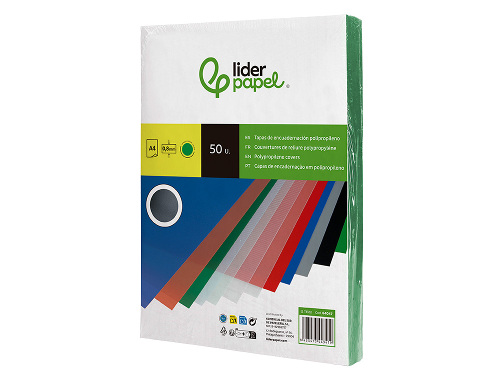 CAPA DE ENCADERNACAO LIDERPAPEL POLIPROPILENO DIN A4 0.8 MM VERDE PACK DE 50 UNIDADES