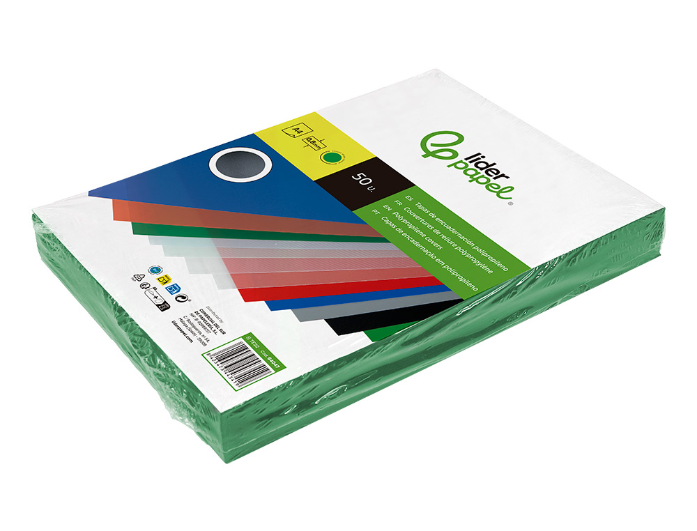 CAPA DE ENCADERNACAO LIDERPAPEL POLIPROPILENO DIN A4 0.8 MM VERDE PACK DE 50 UNIDADES