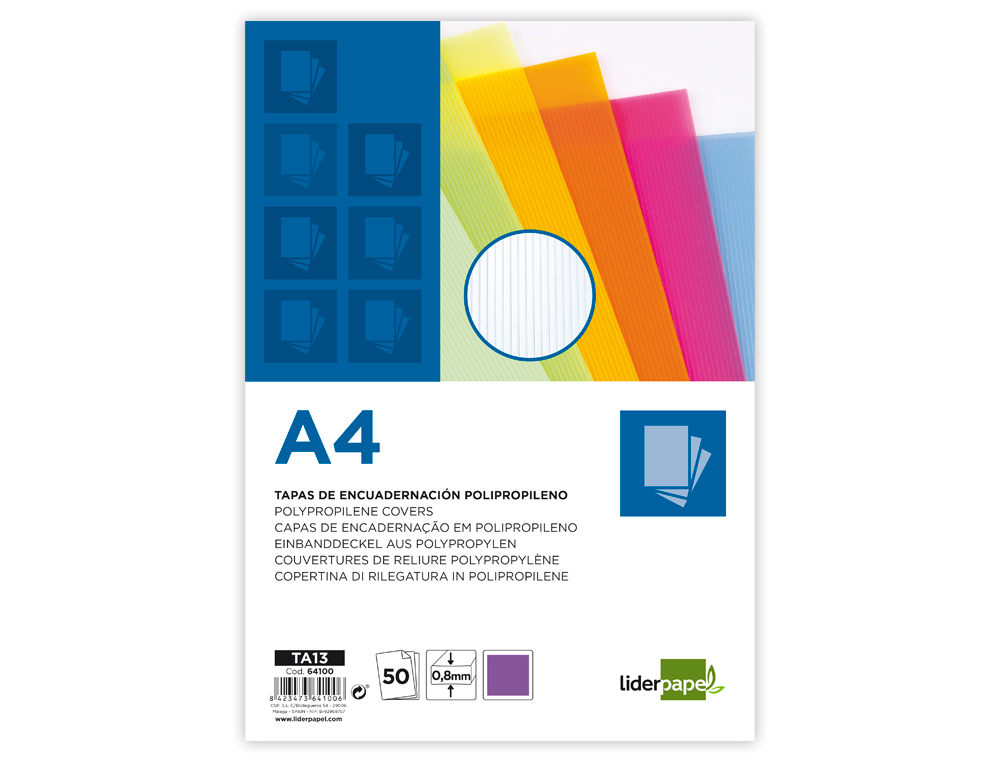 CAPA DE ENCADERNACAO LIDERPAPEL POLIPROPILENO ONDULADO DIN A4 0.8 MM PACK DE 50 UNIDADES