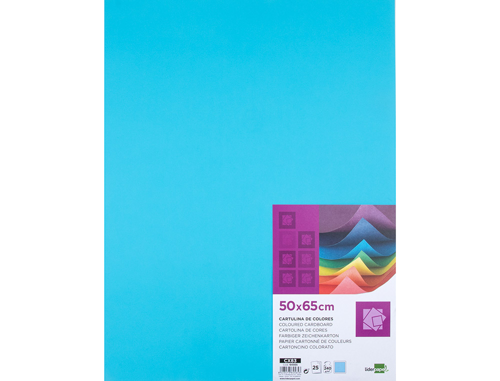 CARTOLINA LIDERPAPEL 50X65 CM 240 GR AZUL CELESTE PACK DE 25 UNIDADES