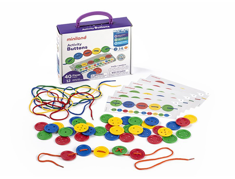 JOGO MINILAND ATIVIDADES BOTOES 40 PECAS + 5 CORDOES