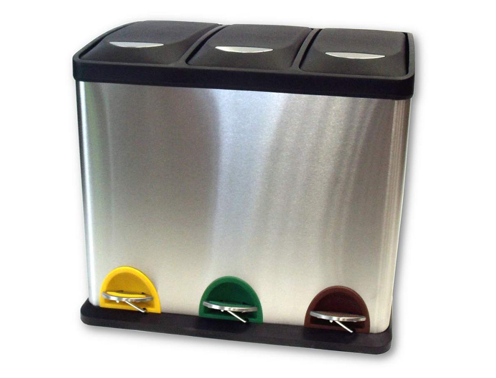 CONTENTOR DE LIXO METALICO Q- CONNECT COM 3 COMPARTIMENTOS E TAMPA PLASTICA 45 LITROS 605X340X485 MM