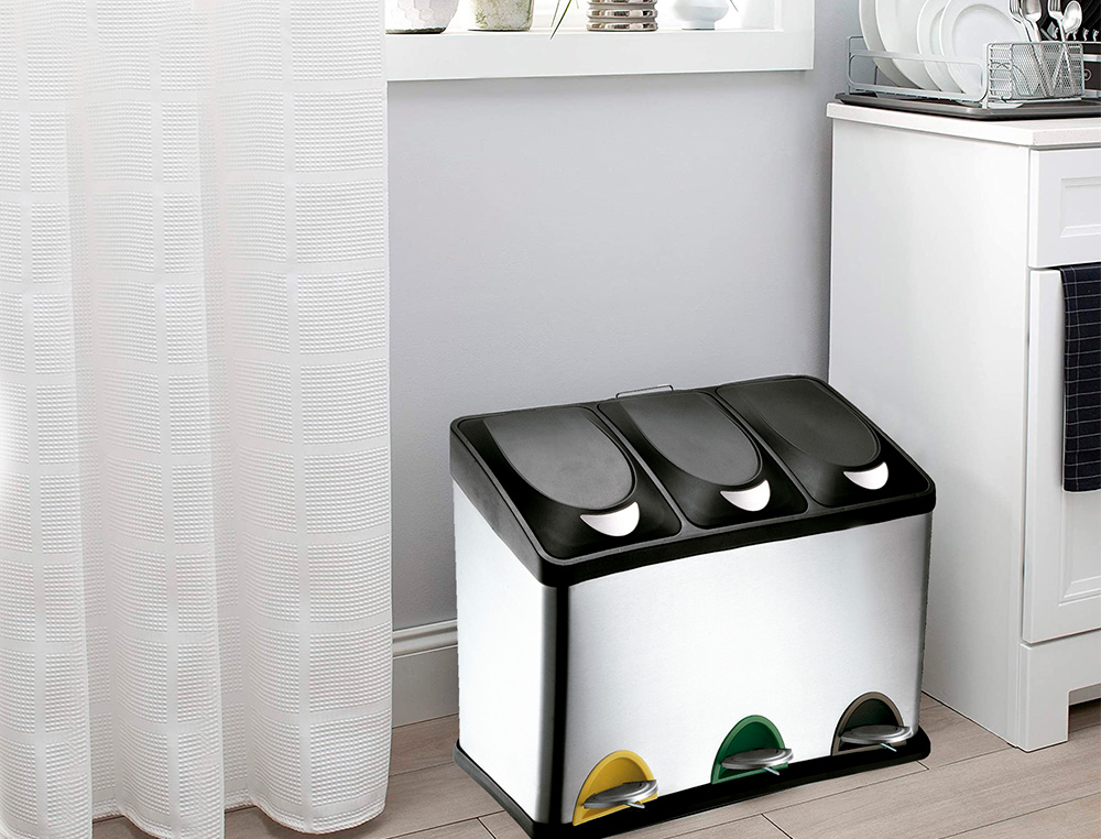 CONTENTOR DE LIXO METALICO Q- CONNECT COM 3 COMPARTIMENTOS E TAMPA PLASTICA 45 LITROS 605X340X485 MM