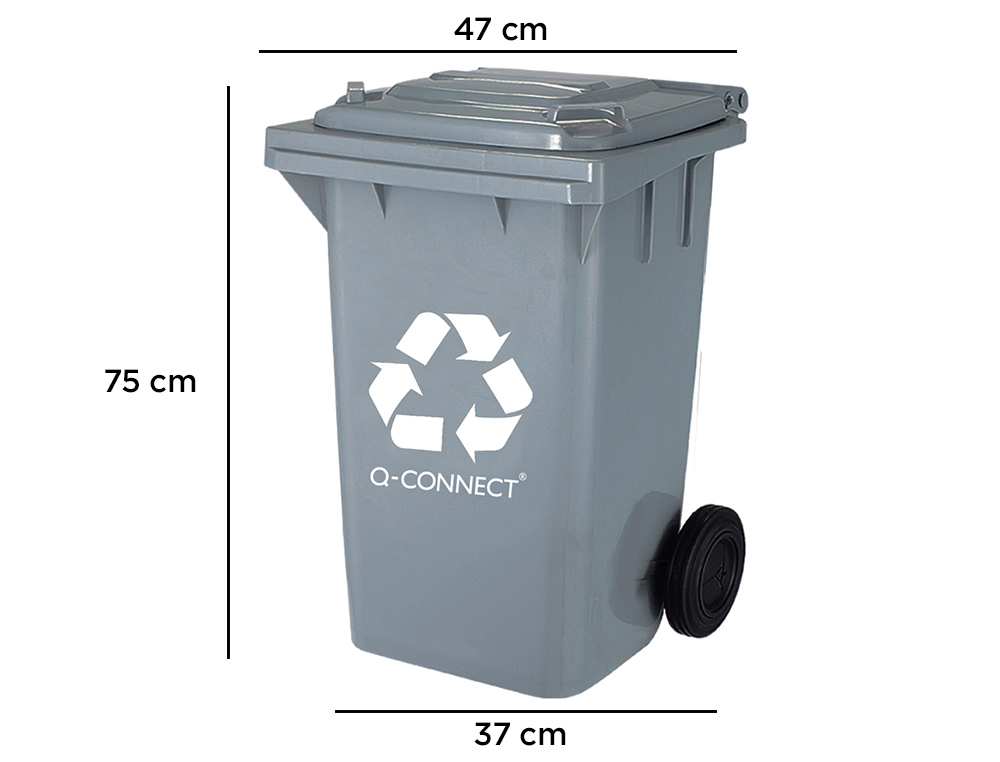 CONTENTOR DE LIXO Q-CONNECT PLASTICO 100L COM CAPA CINZA 75X37X47 CM