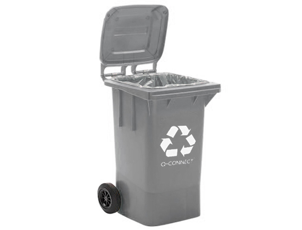 CONTENTOR DE LIXO Q-CONNECT PLASTICO 100L COM CAPA CINZA 75X37X47 CM