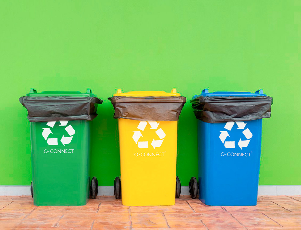 CONTENTOR DE LIXO Q-CONNECT PLASTICO 100L COM CAPA CINZA 75X37X47 CM