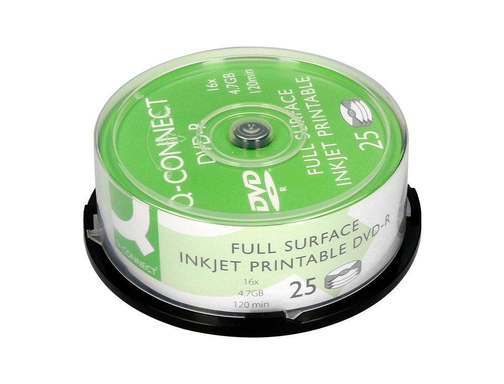 DVD-R Q-CONNECT CAPACIDADE 4,7GB DURACAO 120MIN VELOCIDADE 16X IMPRIMIVEL TORRE DE 25 UNIDADES