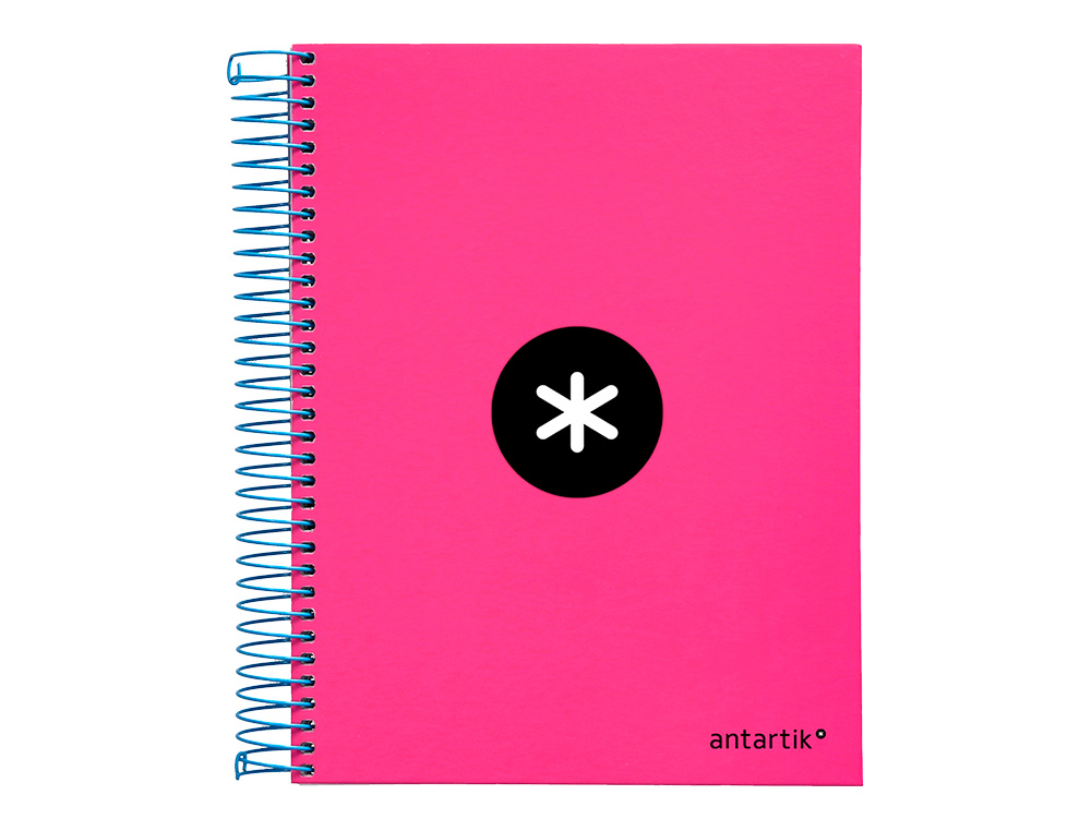 CADERNO ESPIRAL DIN A5 ANTARTIK CAPA FORRADA 120 F 100 GR LISO COM BANDAS DE CORES 6 FUROS COR ROSA FLUOR