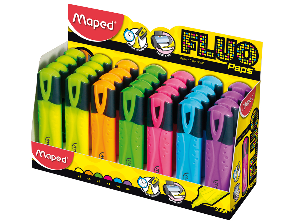 MARCADOR MAPED FLUO PEPS CLASSIC EXPOSITOR DE 28 UNIDADES CORES SORTIDAS