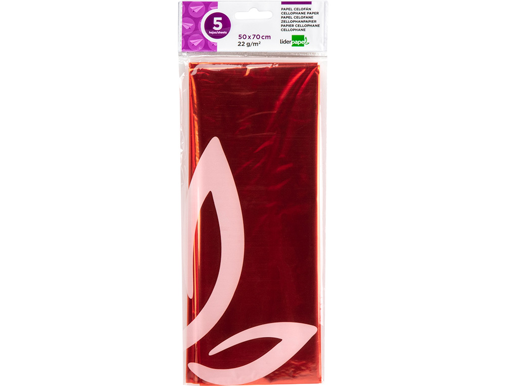 PAPEL CELOFANE LIDERPAPEL 50X70 CM 22GR BOLSA DE 5 FOLHAS LARANJA