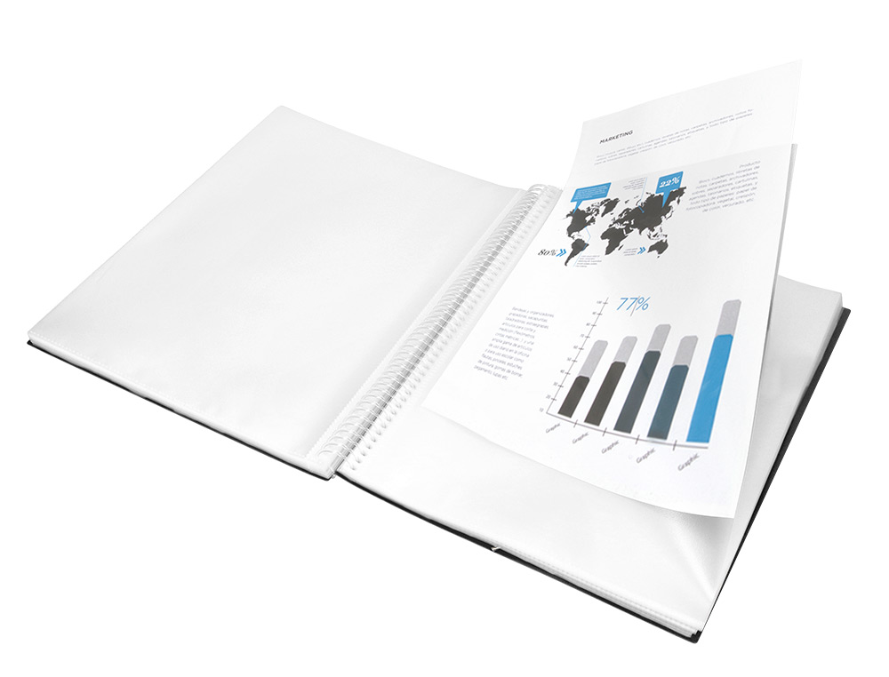 CAPA CATALOGO LIDERPAPEL COM ESPIRAL 80 BOLSAS POLIPROPILENO DIN A4 PRETO