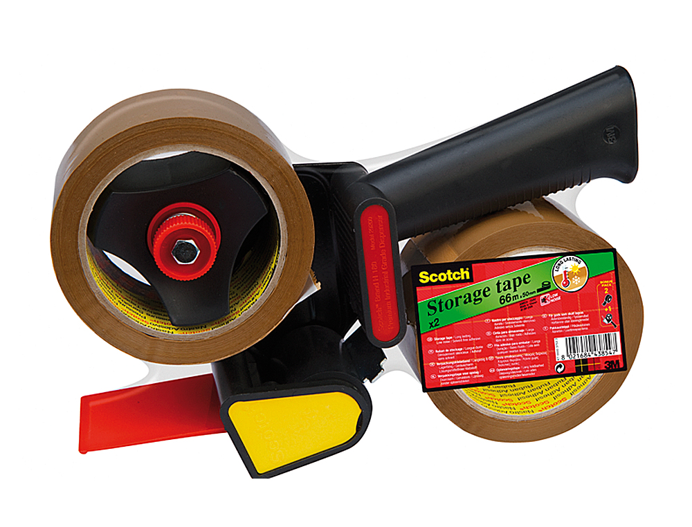 PORTA ROLO SCOTCH PARA PACK HEAVY DUTY BAIXO RUIDO + 2 ROLOS FITA CASTANHA 50MMX66 MT