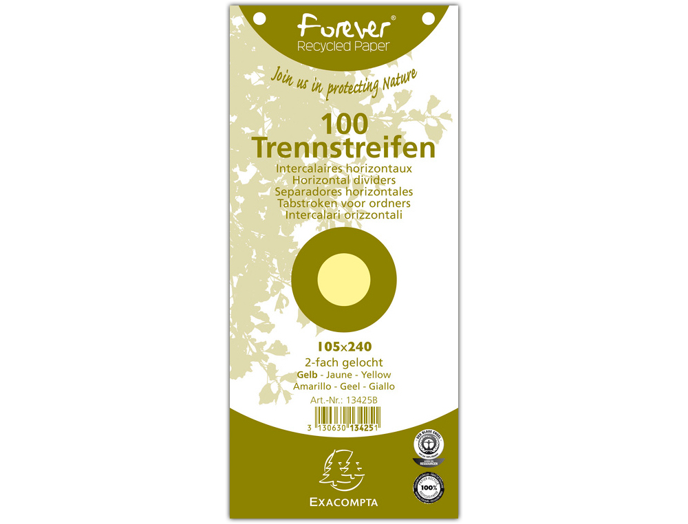 SEPARADOR EXACOMPTA CARTOLINA DE 180 GR CONJUNTO DE 100 SEPARADORES 105X240 MM COM 2 FUROS COR AMARELO