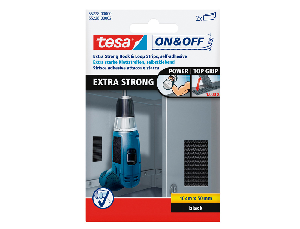 VELCRO AUTOADESIVO TESA PRETO TIRAS 10 CM X 50 MM BLISTER DE 2 UNIDADES