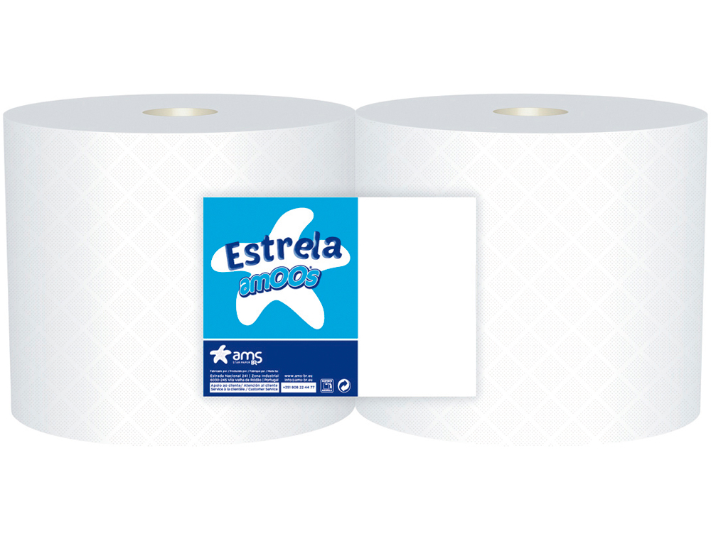 PAPEL SECA MAOS INDUSTRIAL AMOOS 2 FOLHAS 235 MM X 400 MT PACK DE 2 ROLOS
