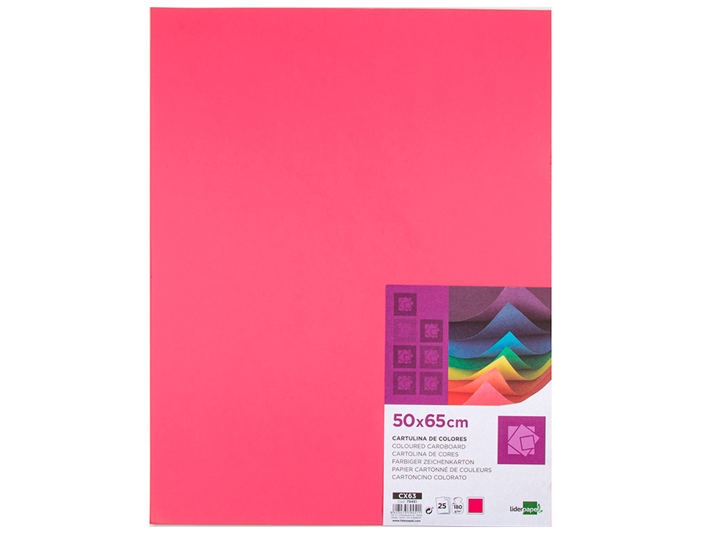 CARTOLINA LIDERPAPEL 50X65 CM 180 GR FUCSIA PACK DE 25 UNIDADES