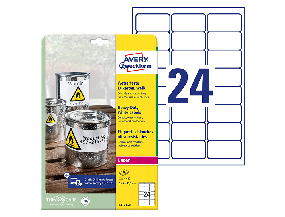 ETIQUETA ADESIVA AVERY POLIESTER BRANCO 63,5X33,9 MM PARA IMPRESSORA LASER PACK DE 480 UNIDADES