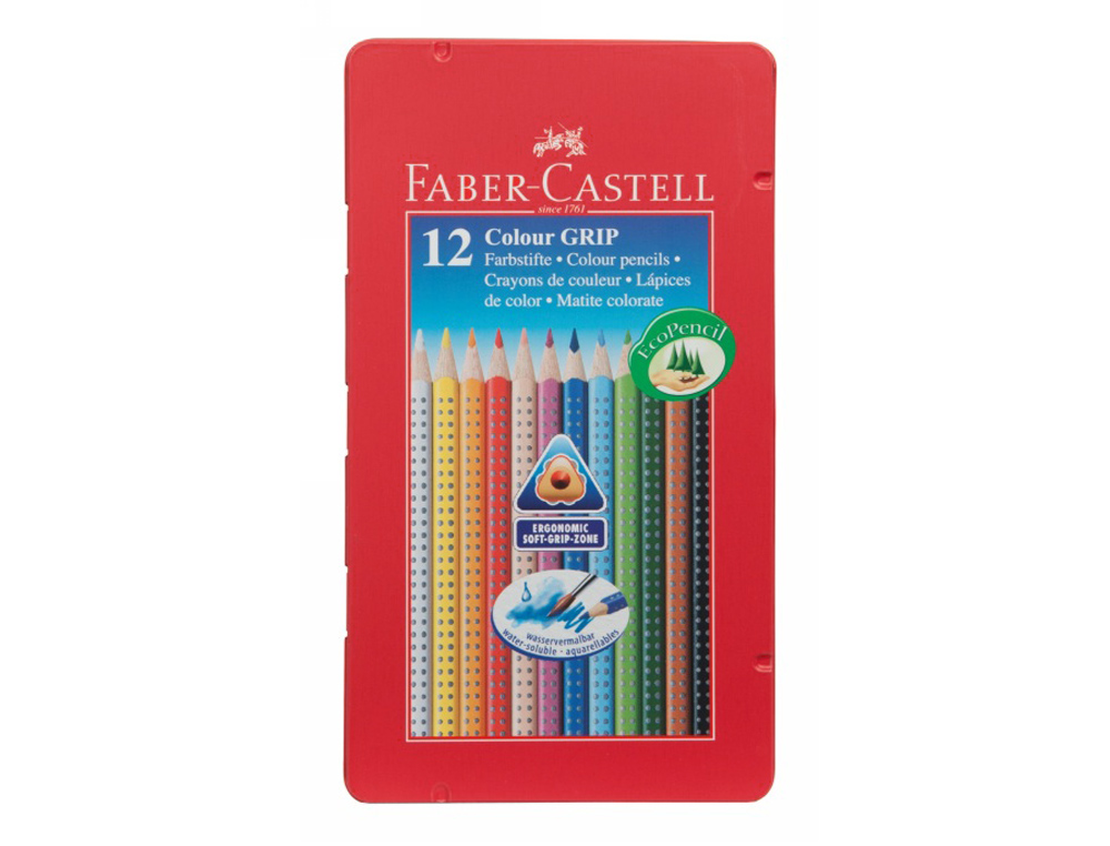 LAPIS DE COR FABER-CASTELL AGUARELAVEL COLOUR GRIP TRIANGULAR CAIXA METALICA DE 12 CORES SORTIDAS
