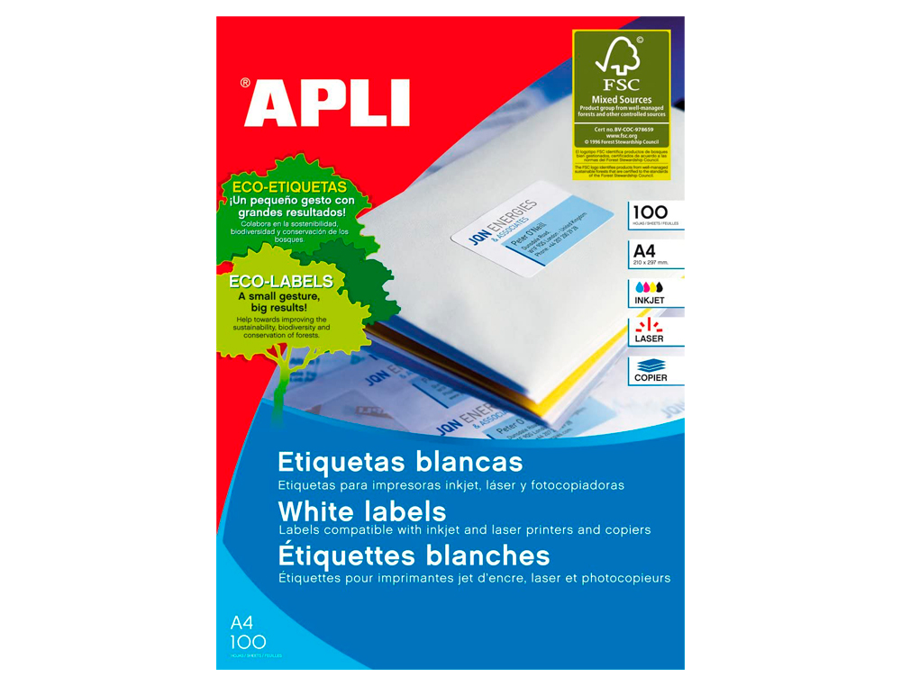 ETIQUETAS ADESIVAS APLI DIN A4 105 X 40 MM