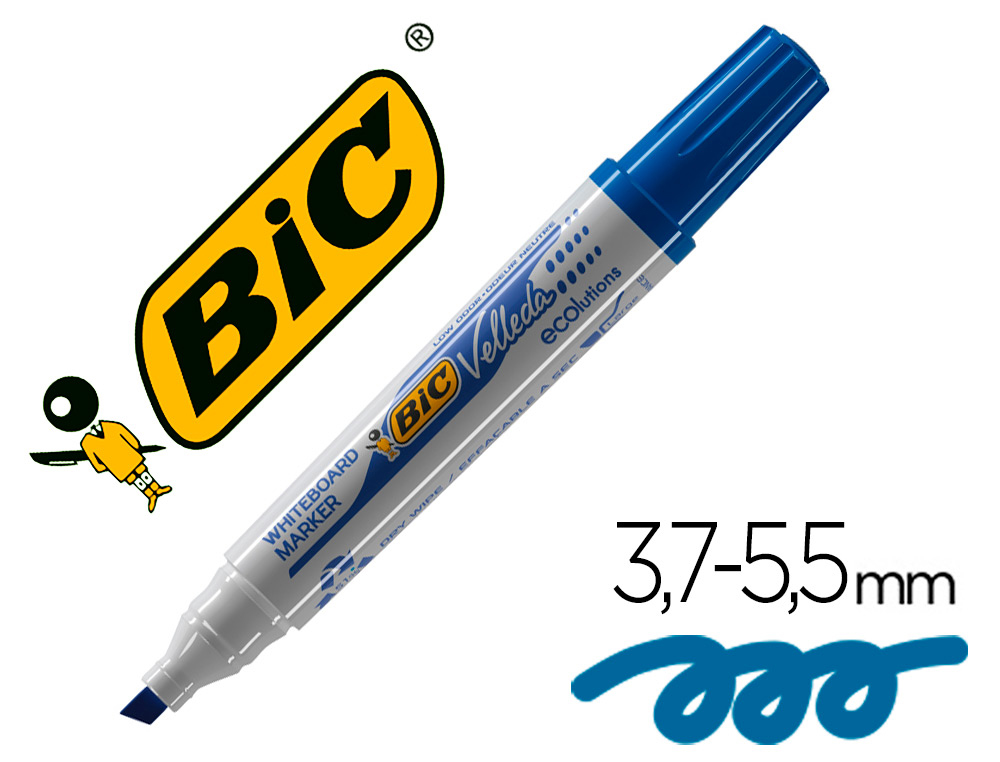 MARCADOR BIC VELLEDA PONTA BISELADA AZUL PARA QUADRO BRANCO