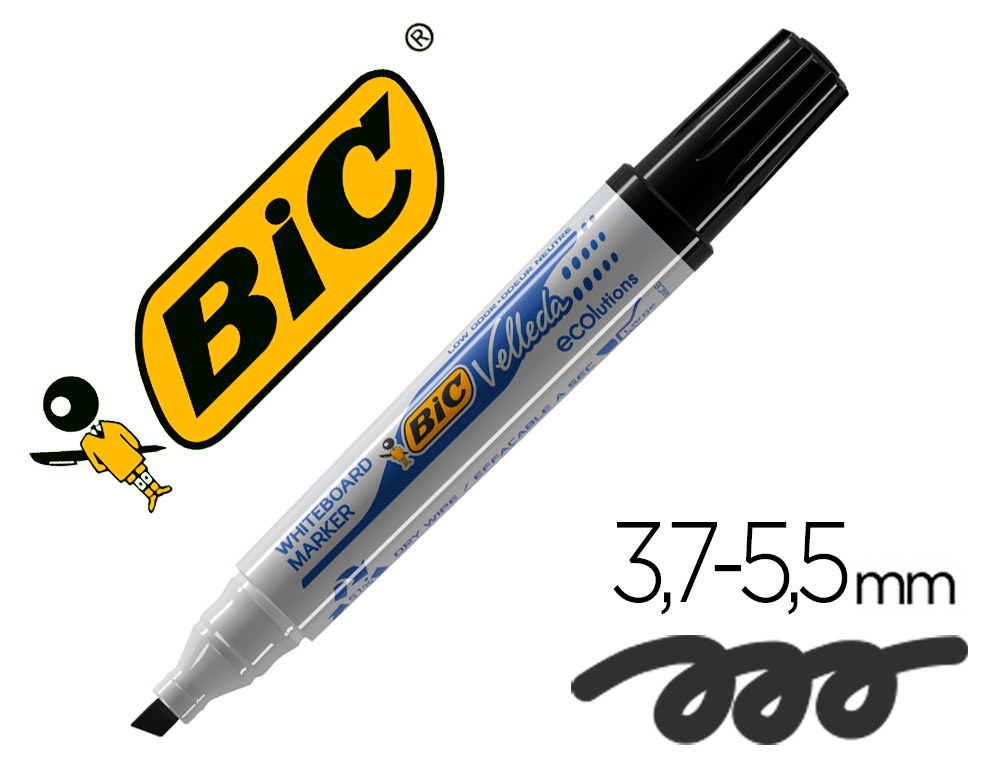 MARCADOR BIC VELLEDA PONTA BISELADA PRETO PARA QUADRO BRANCO