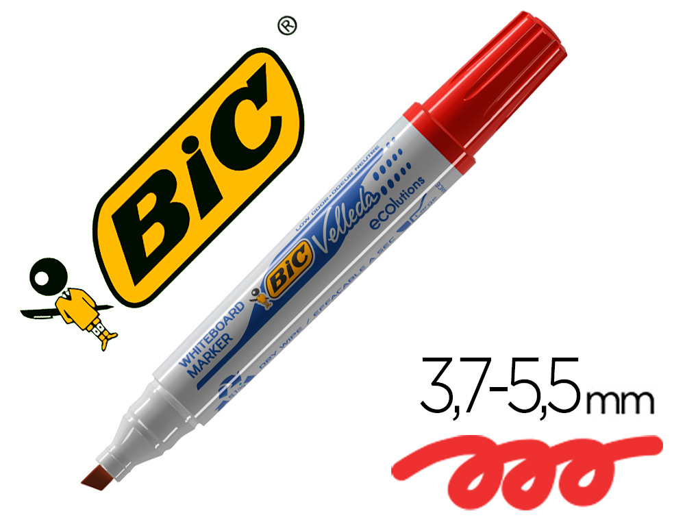 MARCADOR BIC VELLEDA PONTA BISELADA VERMELHO PARA QUADRO BRANCO