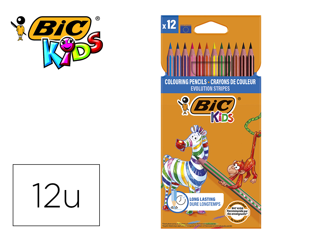 LAPIS DE COR BIC EVOLUTION STRIPES CAIXA DE 12 CORES SORTIDAS