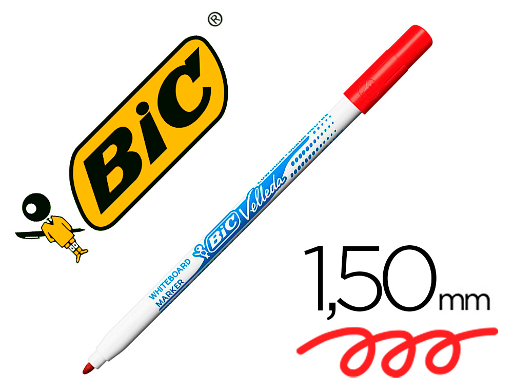 MARCADOR BIC VELLEDA FINO PARA QUADRO PONTA REDONDA 1,5 MM VERMELHO
