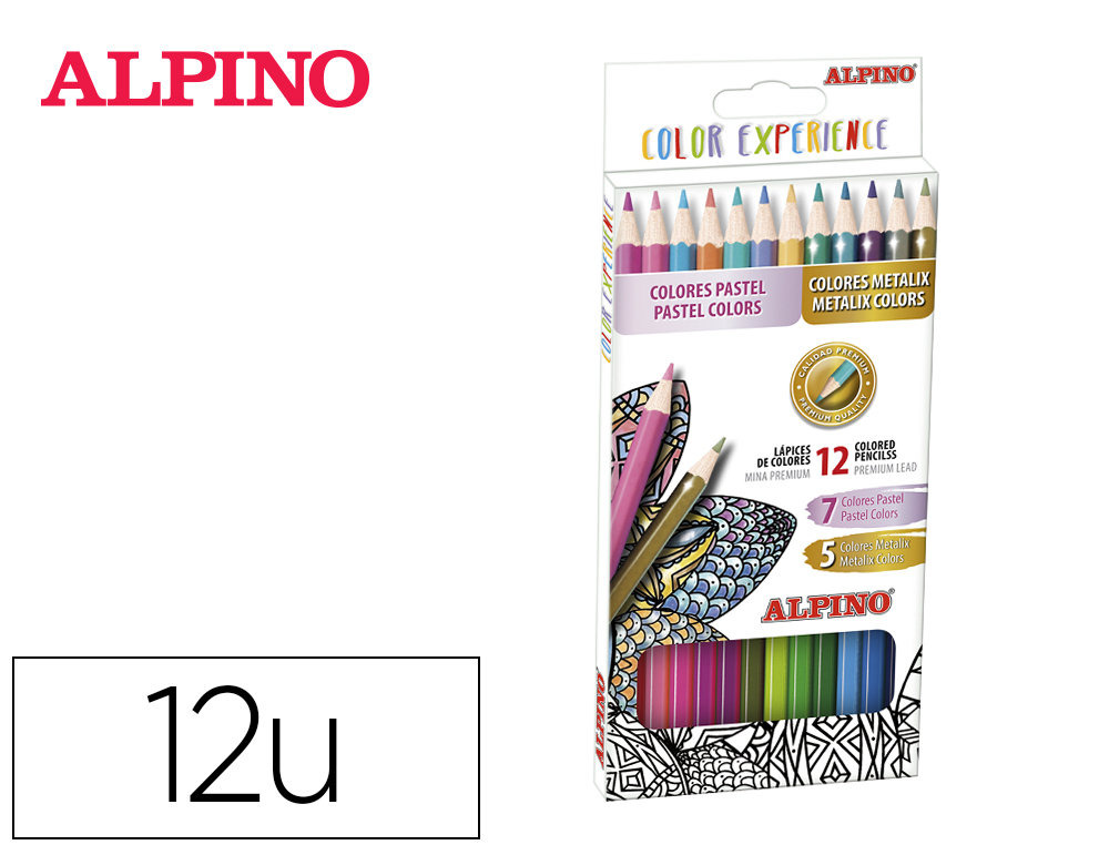 LAPIS DE COR ALPINO EXPERIENCE AGUARELAVEL MINA PREMIUM 3,3 MM SPECIAL COLORS CAIXA METALICA DE 7 CORES PASTEL + 5 COR