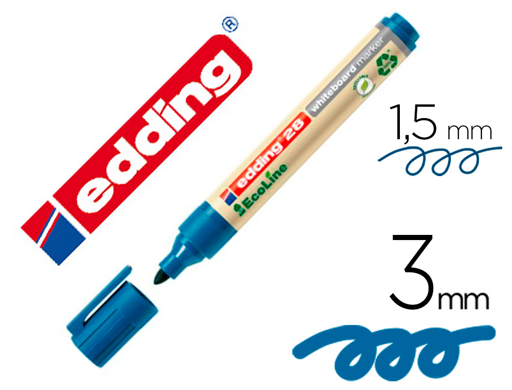 MARCADOR EDDING 28 PARA QUADRO BRANCO ECOLINE 90% RECICLADO COR AZUL PONTA REDONDA 1,5-3 MM RECARREGAVEL