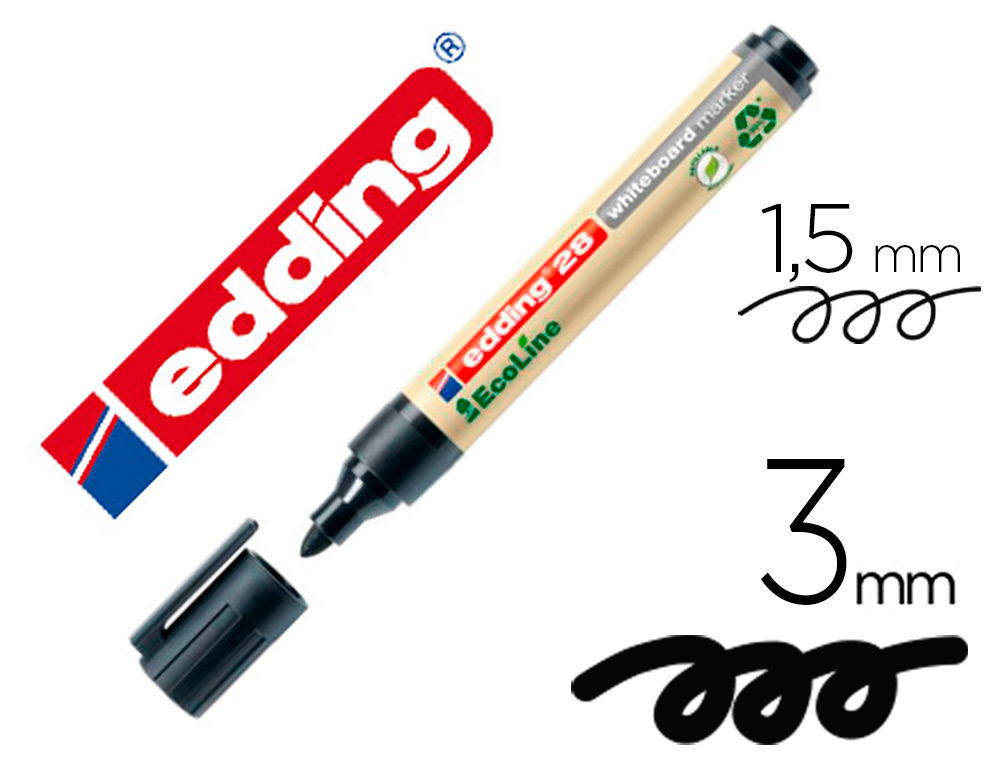 MARCADOR EDDING 28 PARA QUADRO BRANCO ECOLINE 90% RECICLADO COR PRETO PONTA REDONDA 1,5-3 MM RECARREGAVEL