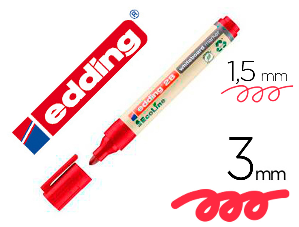 MARCADOR EDDING 28 PARA QUADRO BRANCO ECOLINE 90% RECICLADO COR VERMELHO PONTA REDONDA 1,5-3 MM RECARREGAVEL