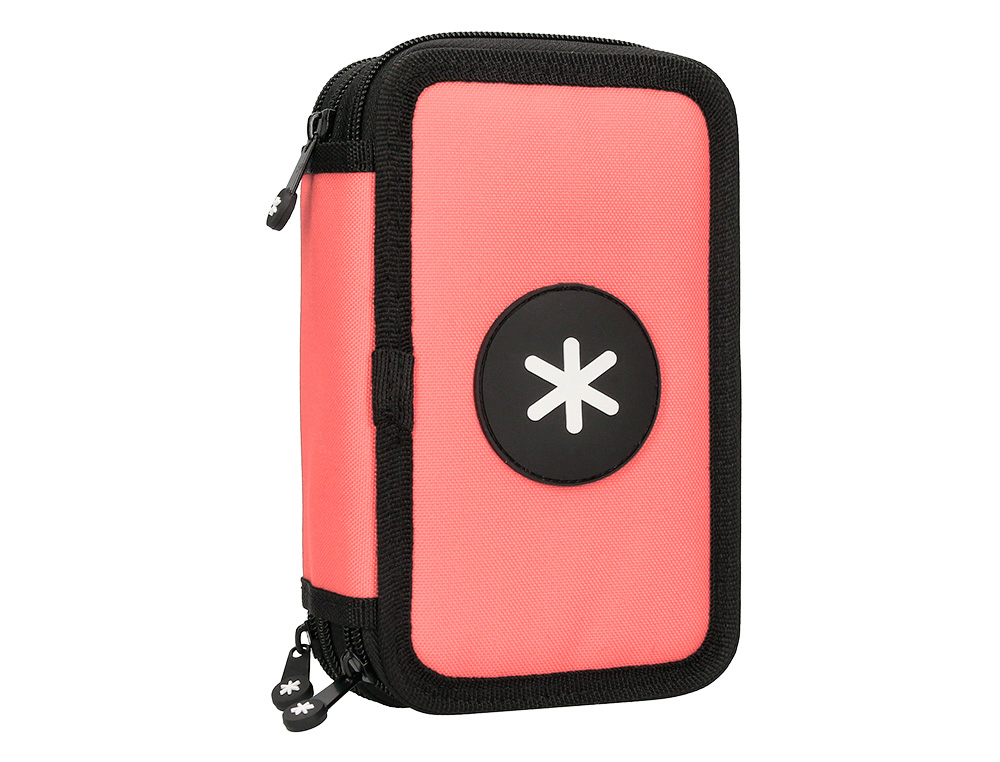 ESTOJO ESCOLAR ANTARTIK TRIPLO COR CORAL 36 PECAS 200X125X65 MM