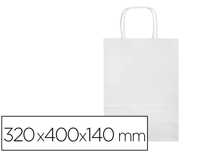 SACO DE PAPEL Q-CONNECT CELULOSE BRANCO L COM ASA TORCIDA 320X400X140 MM
