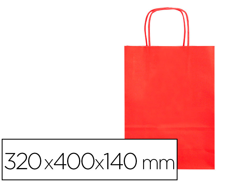 SACO DE PAPEL Q-CONNECT CELULOSE VERMELHO L COM ASA TORCIDA 320X400X140 MM