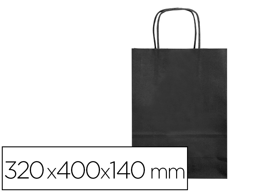 SACO DE PAPEL Q-CONNECT CELULOSE PRETO L COM ASA TORCIDA 320X400X140 MM