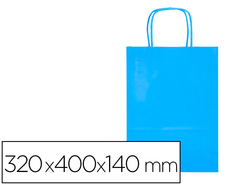 SACO DE PAPEL Q-CONNECT CELULOSE CELESTE L COM ASA TORCIDA 320X400X140 MM