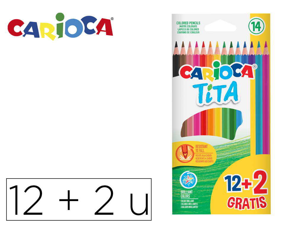 LAPIS DE COR CARIOCA TITA 12 UNIDADES CORES SORTIDAS + 2 GRATIS