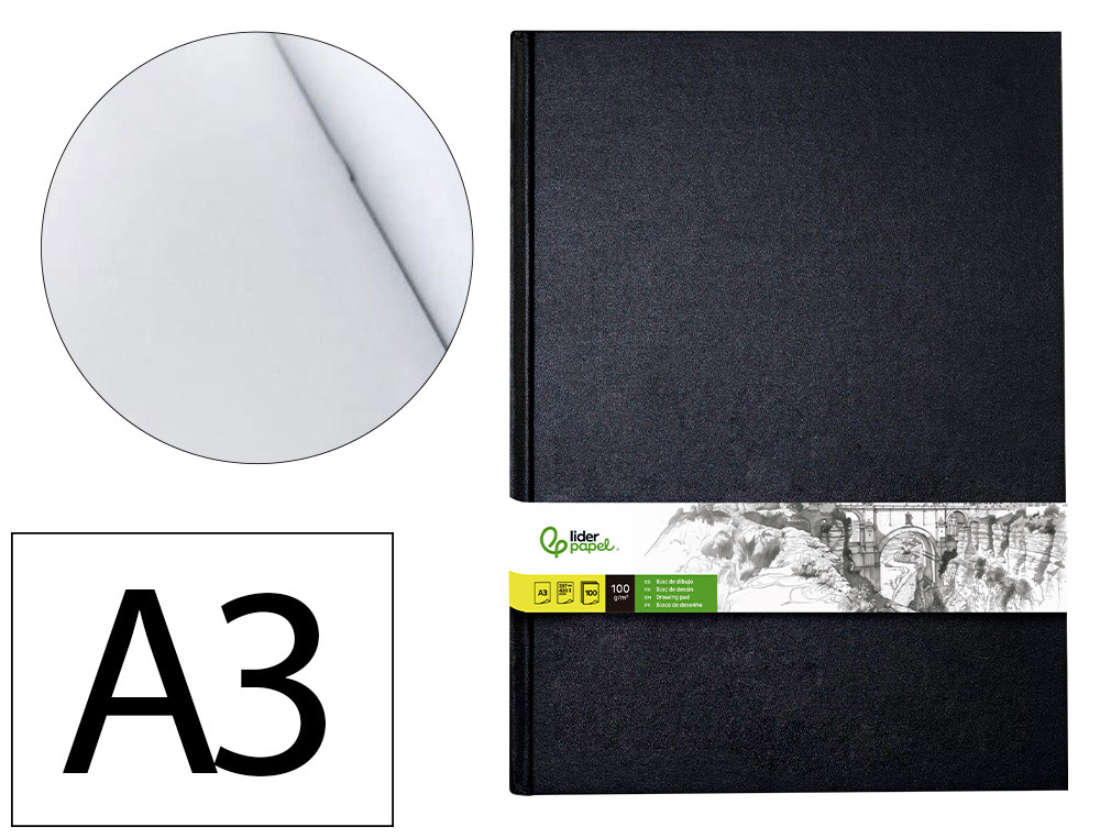 DIARIO GRAFICO ENCADERNADO LIDERPAPEL DIN A3 420X297 MM 100 FOLHAS 100 GR COR PRETA