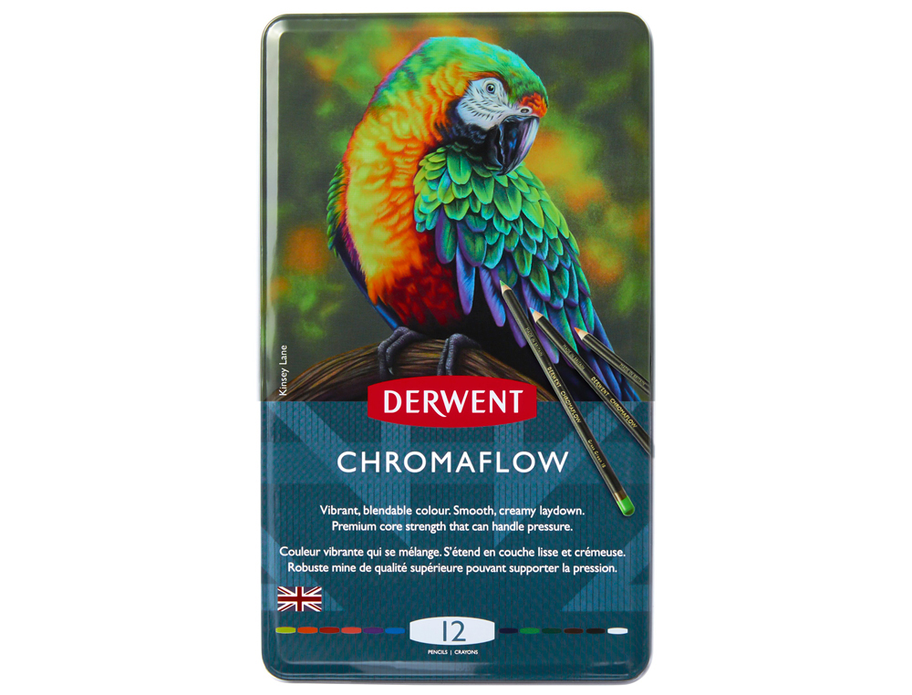 LAPICES DE COLORES DERWENT CHROMAFLOW CAJA METALICA DE 12 UNIDADES COLORES SURTIDOS