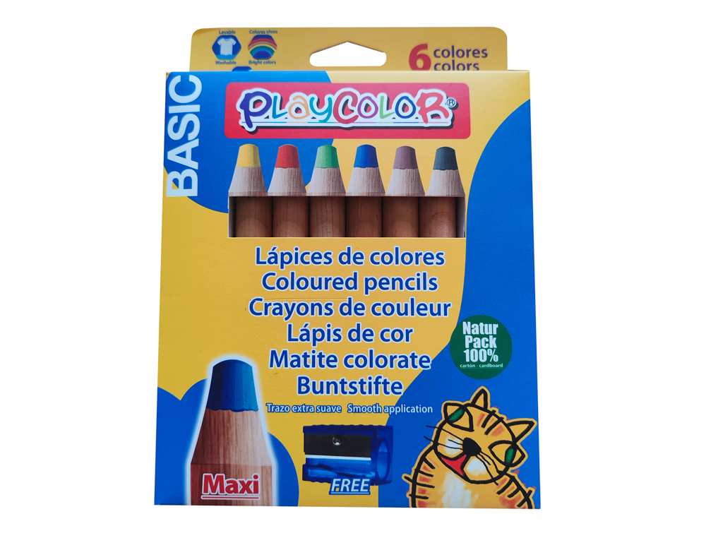LAPICES DE COLORES PLAYCOLOR MAXI BASIC CAJA DE 6 UNIDADES COLORES SURTIDOS